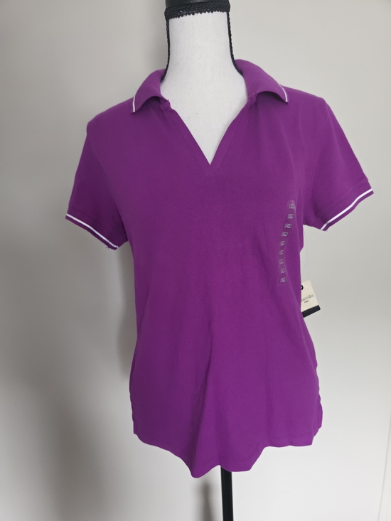St. John's Bay Tops - St. John's Bay Women's Purple Solid Knit Collared Short Sleeve Polo Petite M